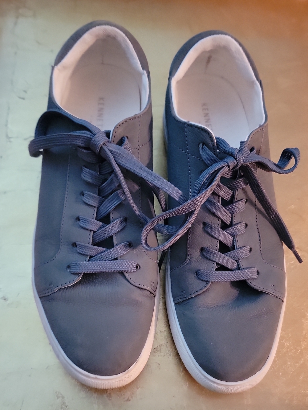 Kenneth Cole Men's Slate Blue Leather Lace-Up Sneakers Size 9.5